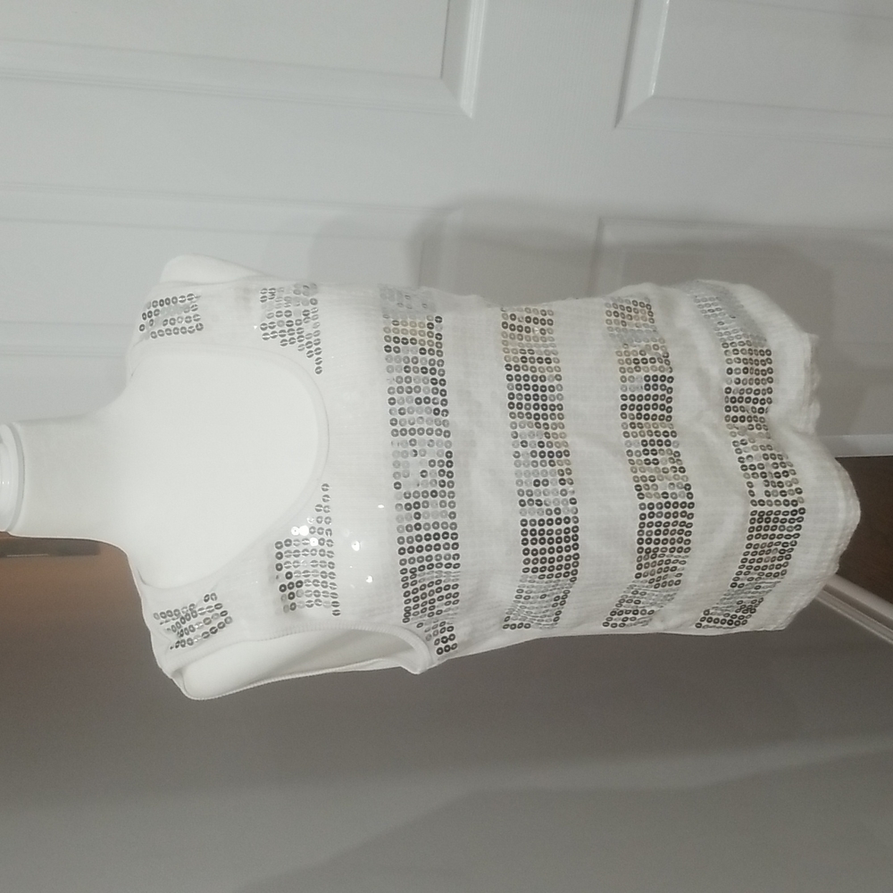 CATO Silver White Sequined Tank Top